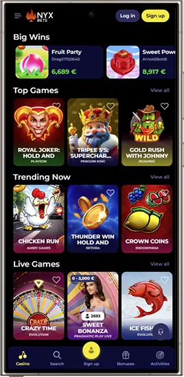 Gokkasten in de Nyxbets Casino-app